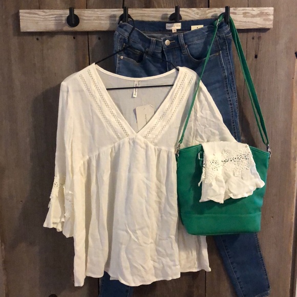 mittoshop Tops - Mittoshop Bohemian Lace Tunic Blouse in Ivory Sizes Small & Medium